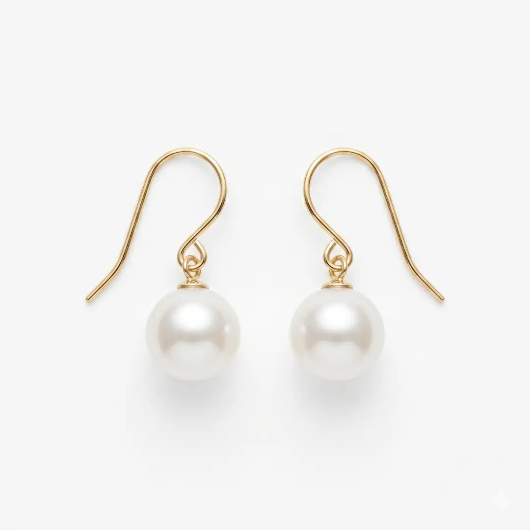 Golden Untreated Dewdrop Akoya Pearl Hook Earrings (18K Solid Gold)