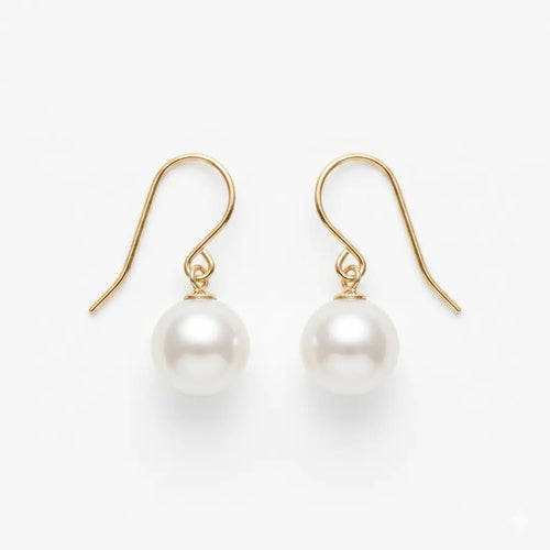 18K Solid Yellow Gold Akoya Natural Pearl Drop Earrings