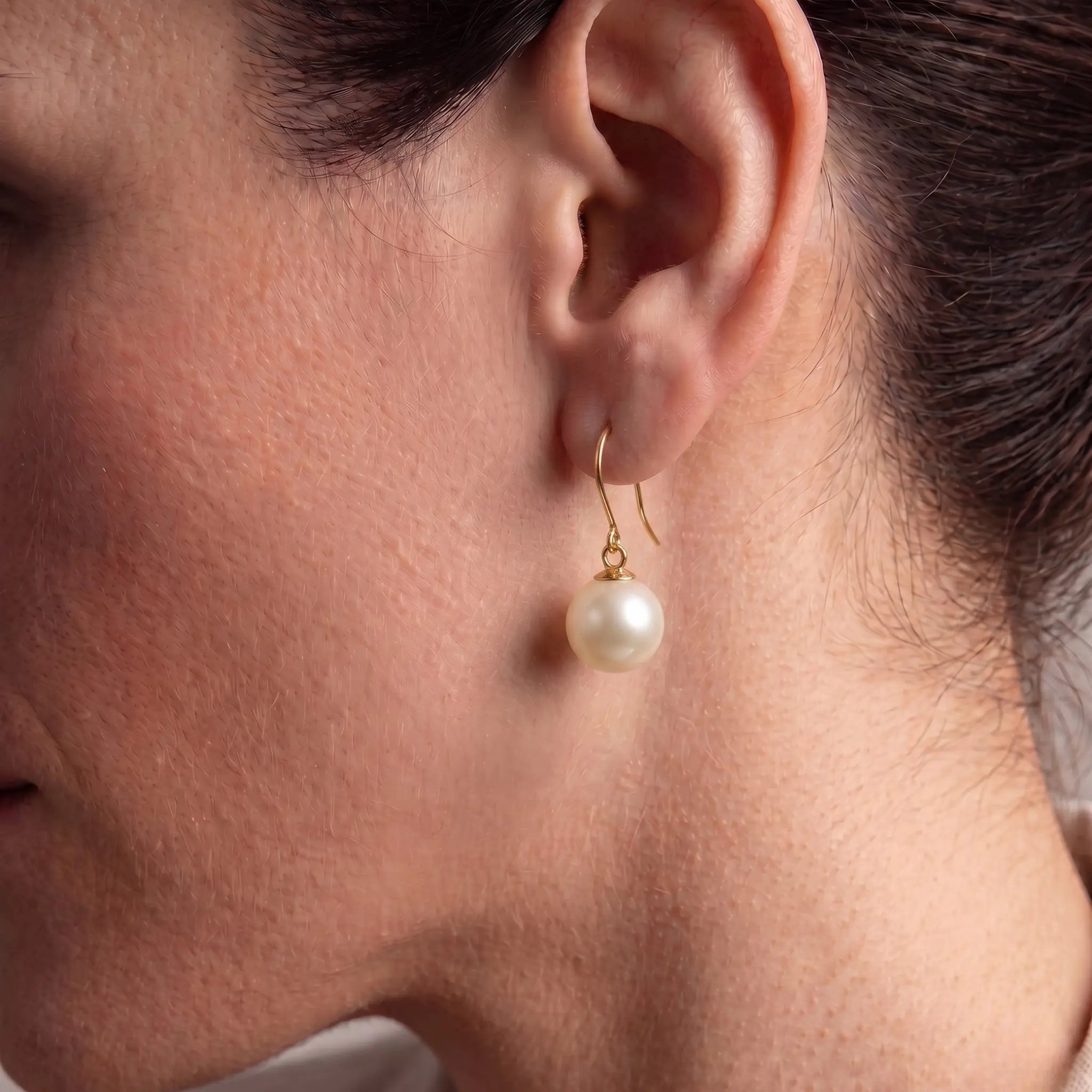 18K Solid Yellow Gold Akoya Natural Pearl Drop Earrings