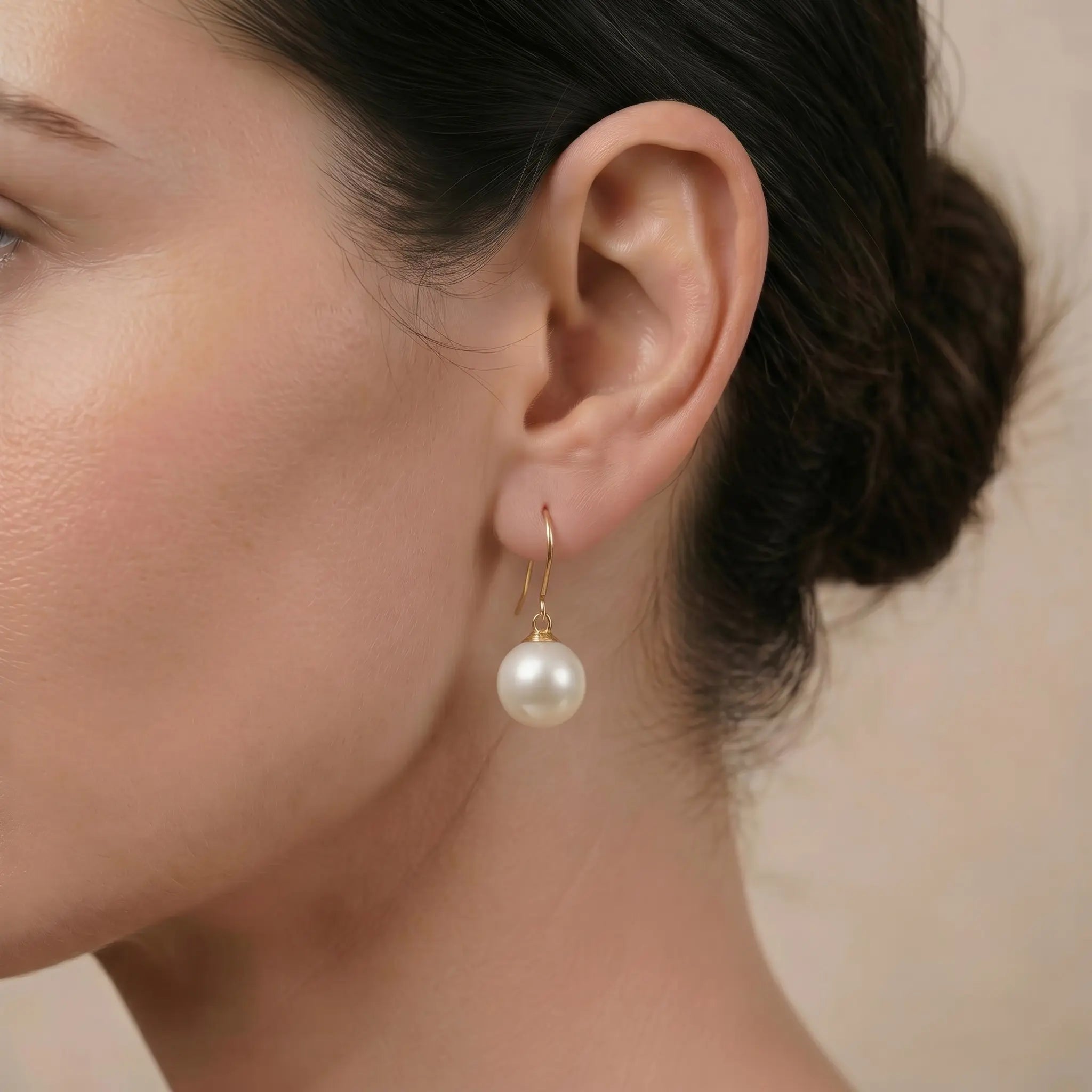 18K Solid Yellow Gold 9-9.5mm Edison Pearl Drop Earrings for Women