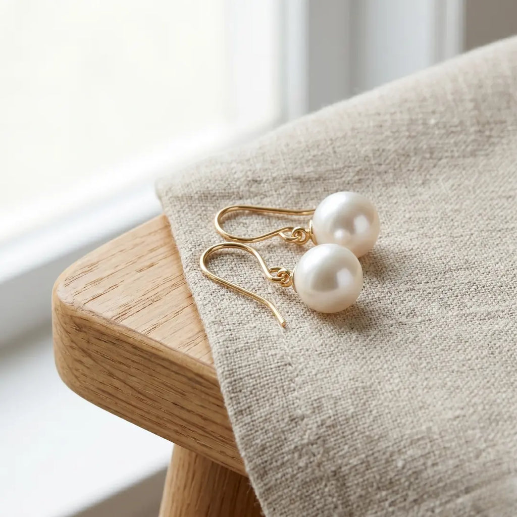 Golden Untreated Dewdrop Akoya Pearl Hook Earrings (18K Solid Gold)