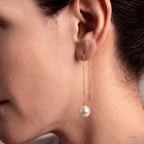 18K Solid Gold 5-7.5mm Japanese Akoya Pearl Threader Earrings for Women, Pull Through Chain Dangle, Fine Jewelry Gift