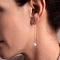 18K Solid Gold 5-7.5mm Japanese Akoya Pearl Threader Earrings for Women, Pull Through Chain Dangle, Fine Jewelry Gift