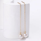 18K Solid Gold Japanese Akoya Pearl Threader Earrings
