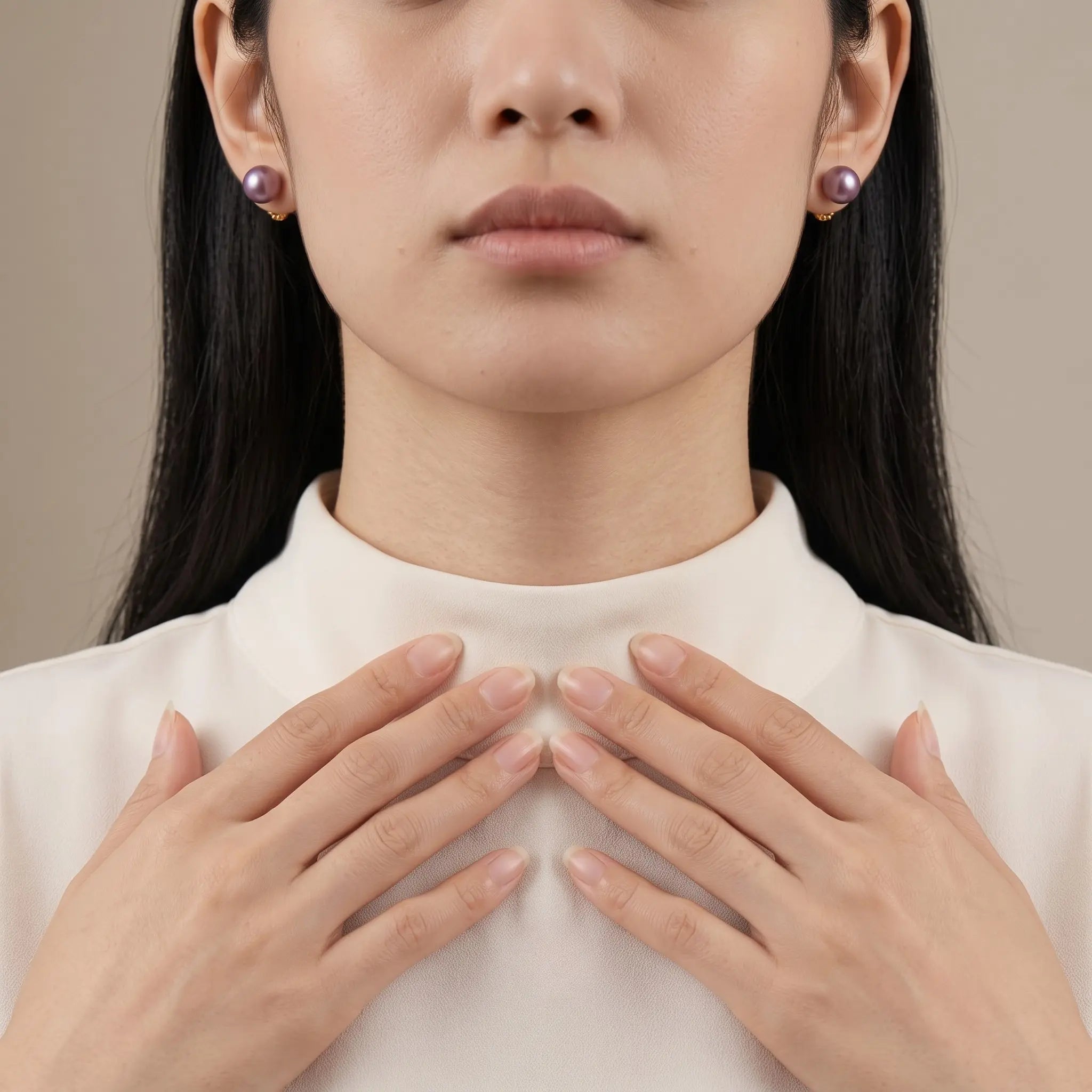 18K Gold Natural Purple Edison Pearl Stud Earrings 9-9.5mm, Real Lavender Metallic Cultured Freshwater Pearls for Women, Fine Jewelry Gift