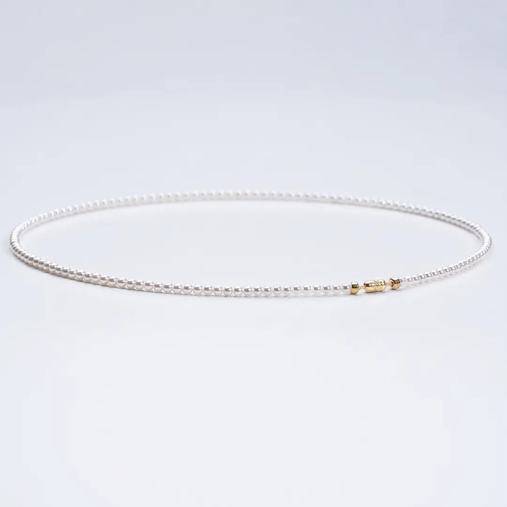 18K Solid Gold Dainty Choker, Mini 2-2.5mm Seed Pearl Necklace, Magnetic Clasp for Easy Wear