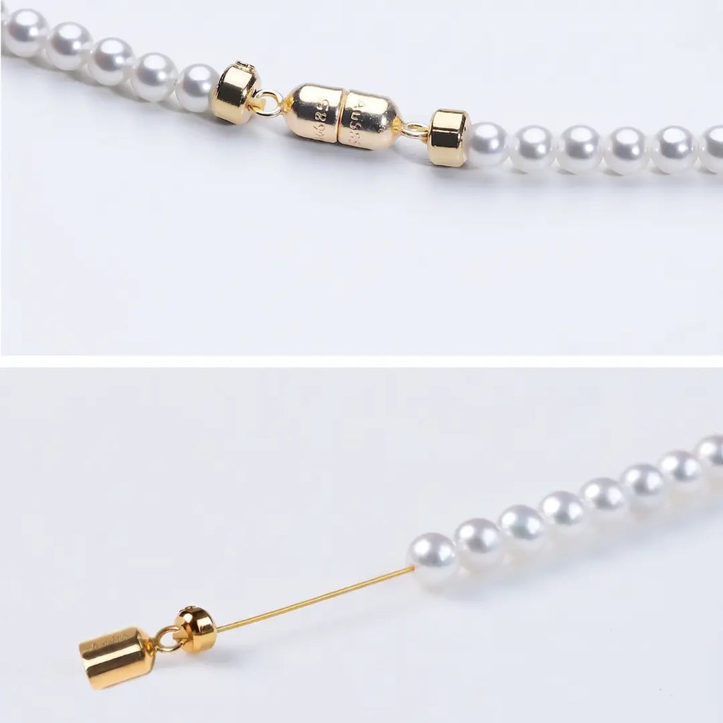 18K Solid Gold Dainty Choker, Mini 2-2.5mm Seed Pearl Necklace, Magnetic Clasp for Easy Wear