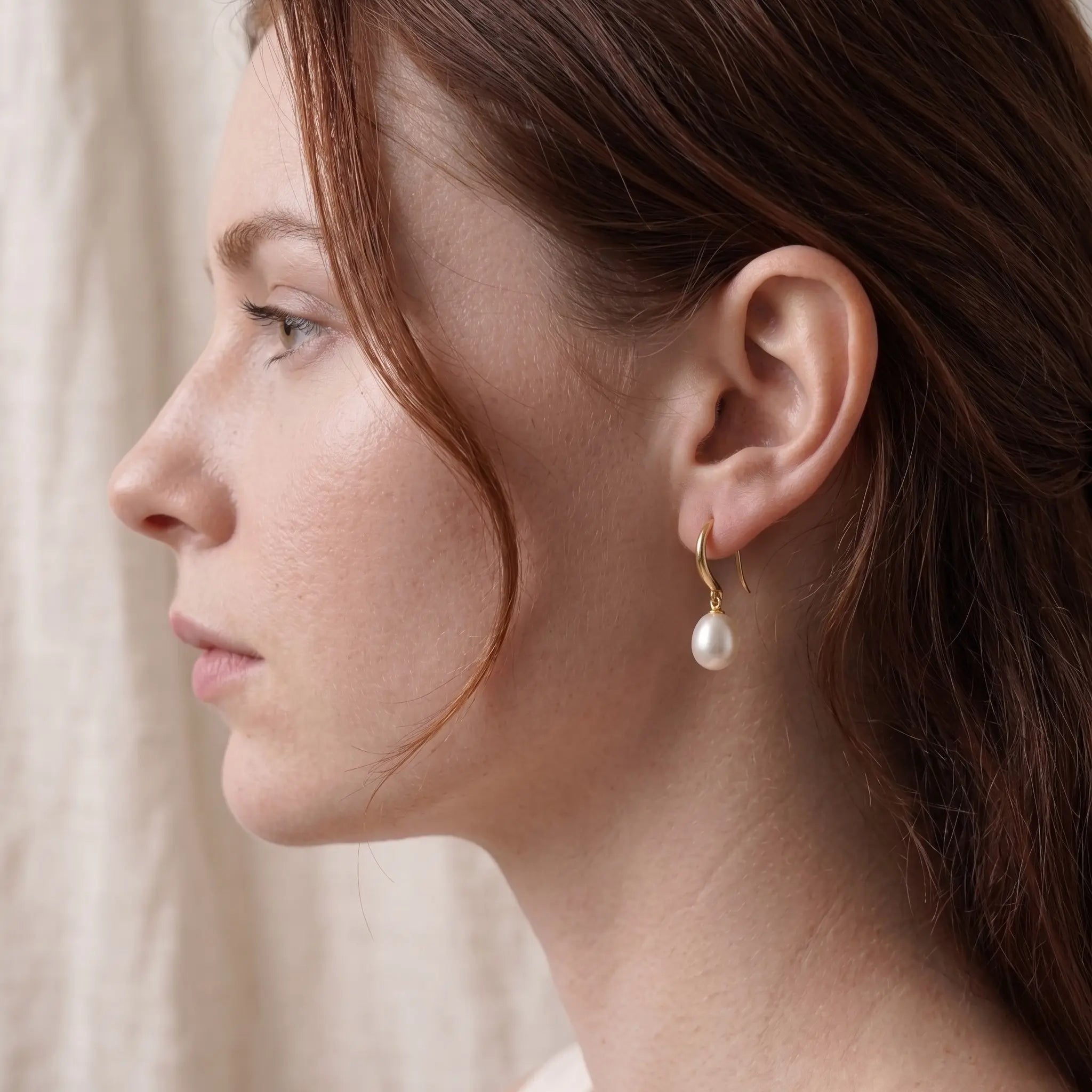 18K Gold Rice Pearl Drop Earrings for Women