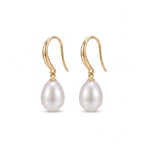18K Gold Rice Pearl Drop Earrings for Women