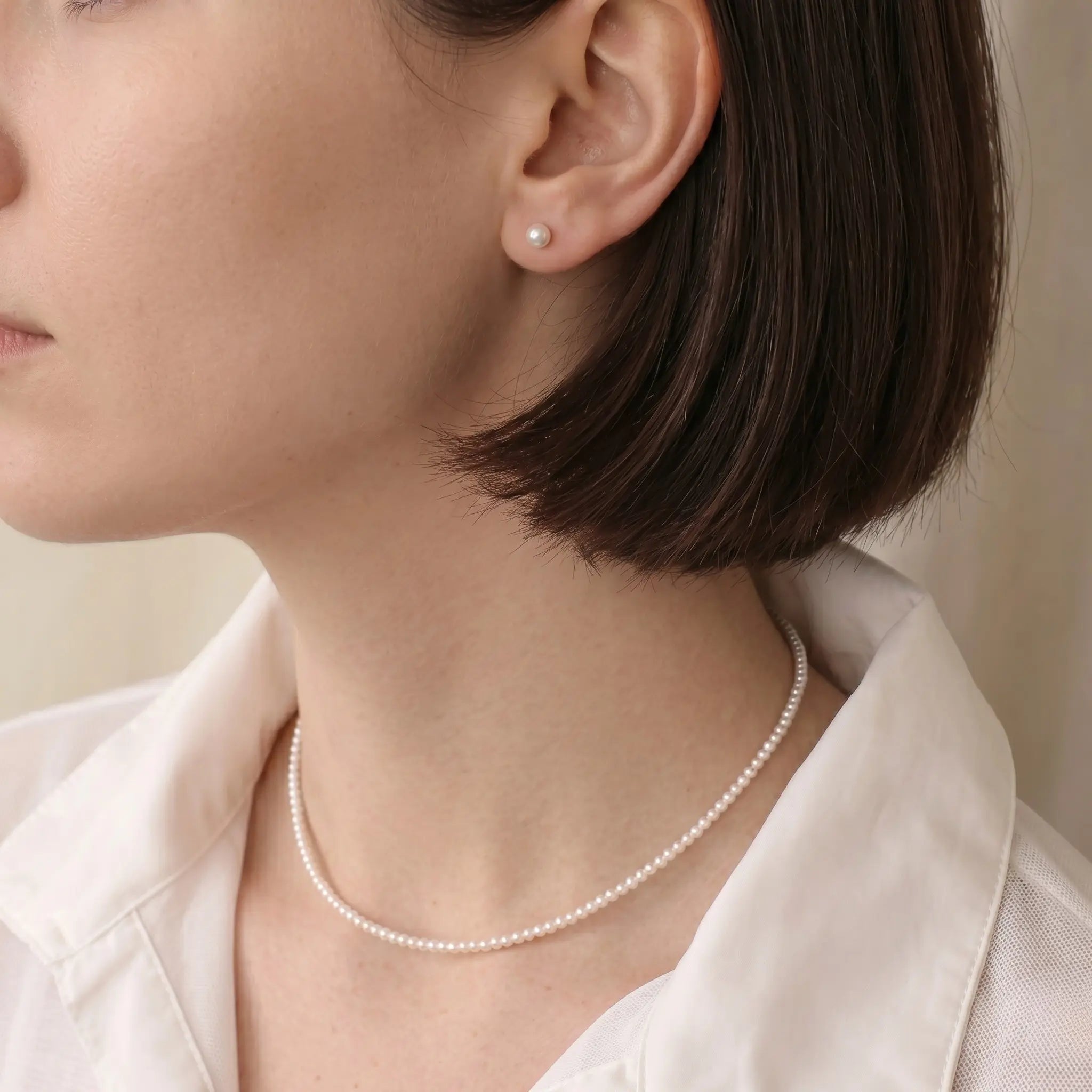 18K Solid Gold 2-2.5mm Ultra-Tiny Freshwater Pearl Choker Necklace