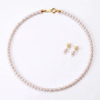 18K Solid Gold Dainty Pearl Jewelry Set | 2-2.5mm Skinny Choker Necklace & 3mm Freshwater Studs