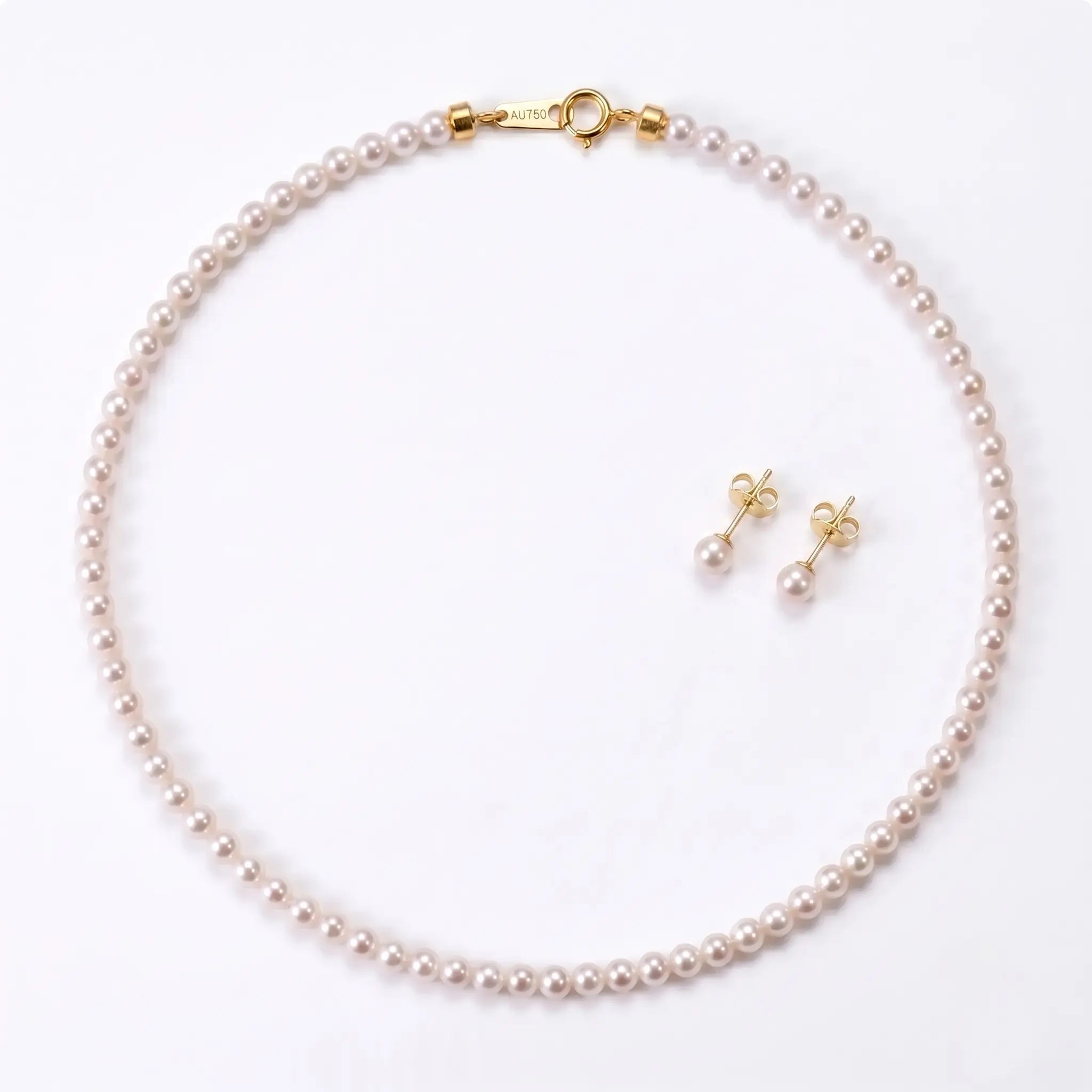 18K Solid Gold Dainty Pearl Jewelry Set | 2-2.5mm Skinny Choker Necklace & 3mm Freshwater Studs