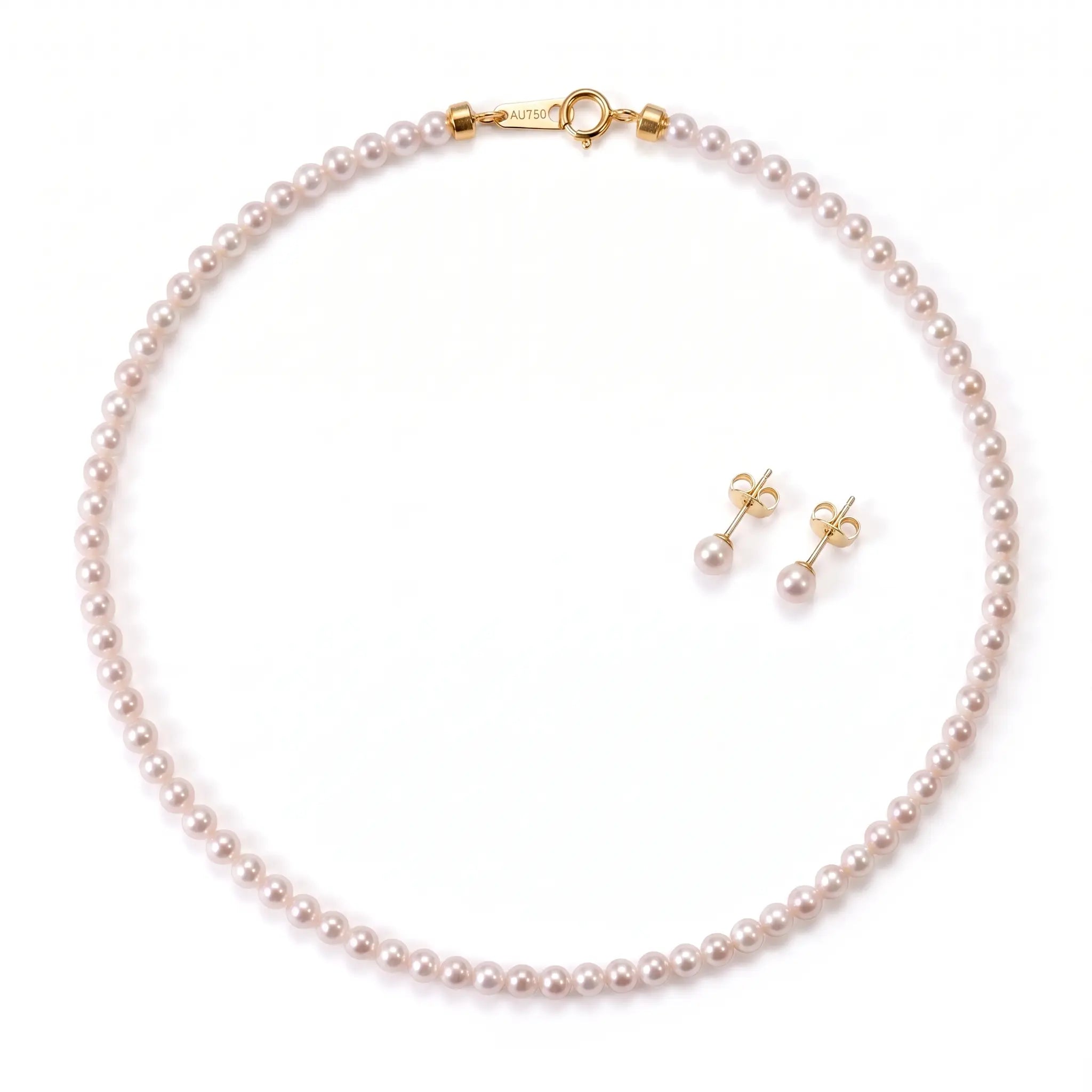 18K Solid Gold Dainty Pearl Jewelry Set | 2-2.5mm Skinny Choker Necklace & 3mm Freshwater Studs
