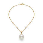 18K Gold 10-10.5mm White Edison Pearl Pendant Necklace with Beaded Chain