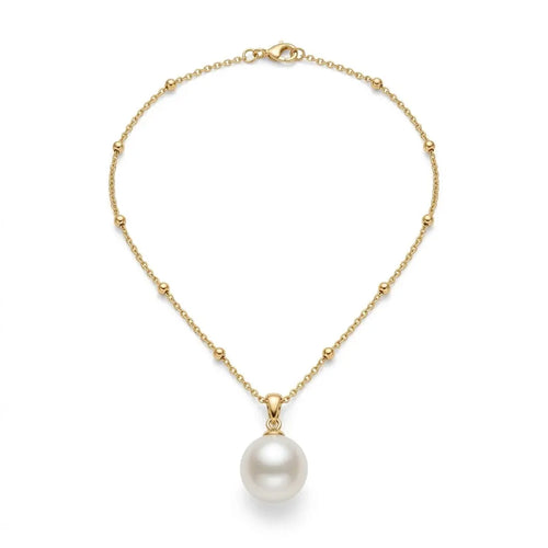 18K Gold 10-10.5mm White Edison Pearl Pendant Necklace with Beaded Chain