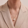 18K Gold 10-10.5mm White Edison Pearl Pendant Necklace with Beaded Chain