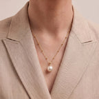18K Gold 10-10.5mm White Edison Pearl Pendant Necklace with Beaded Chain