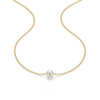 18K Solid Gold Ultra-Fine O-Chain Floating Freshwater Pearl Necklace, 5-5.5mm