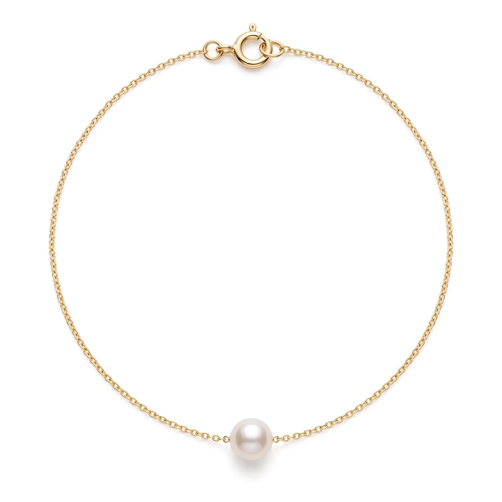 18K Solid Gold 7-7.5mm Floating Japanese Akoya Pearl Necklace for Women