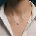 18K Solid Gold Ultra-Fine O-Chain Floating Freshwater Pearl Necklace, 5-5.5mm