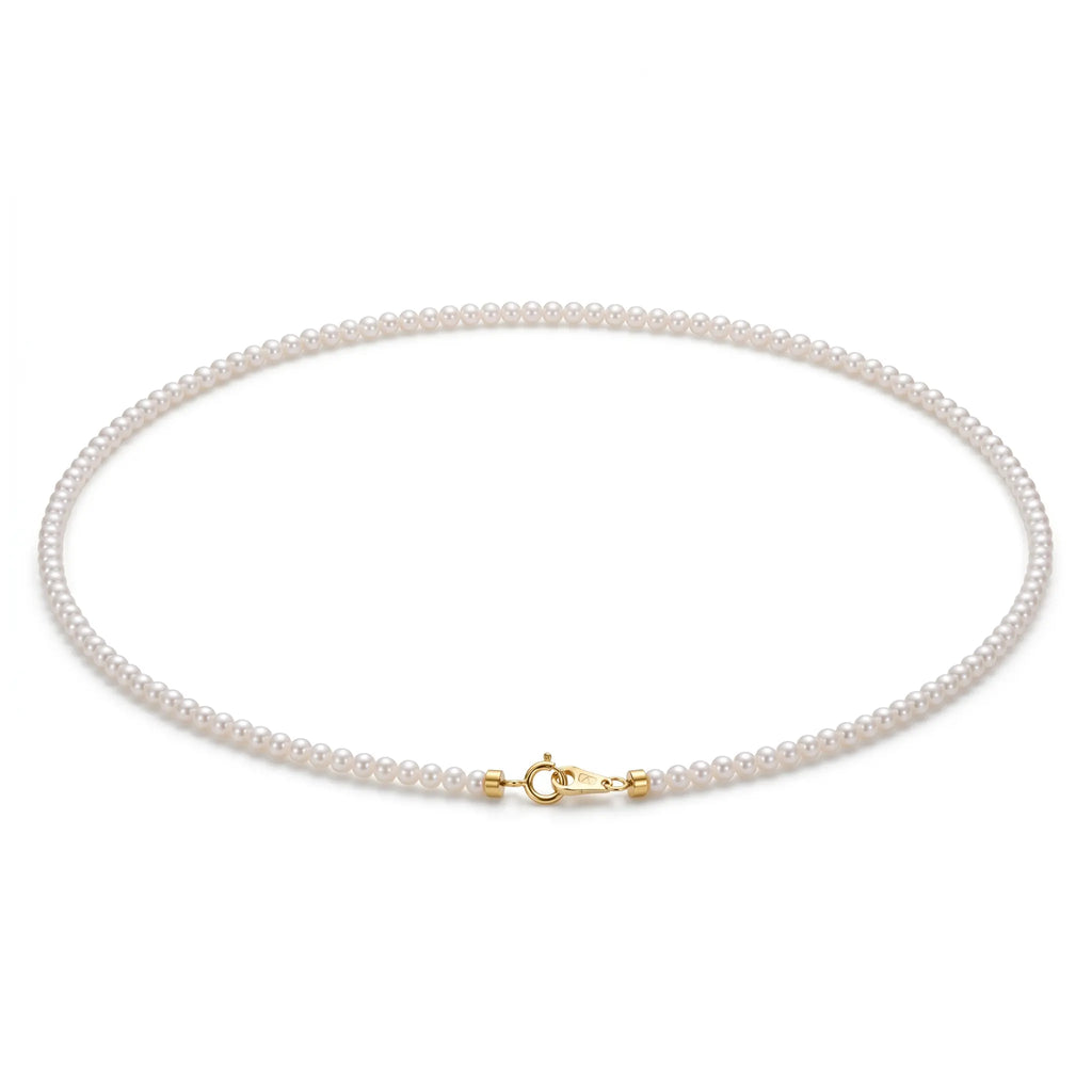 18K Solid Gold Dainty 3-3.5mm Genuine Freshwater Pearl Necklace