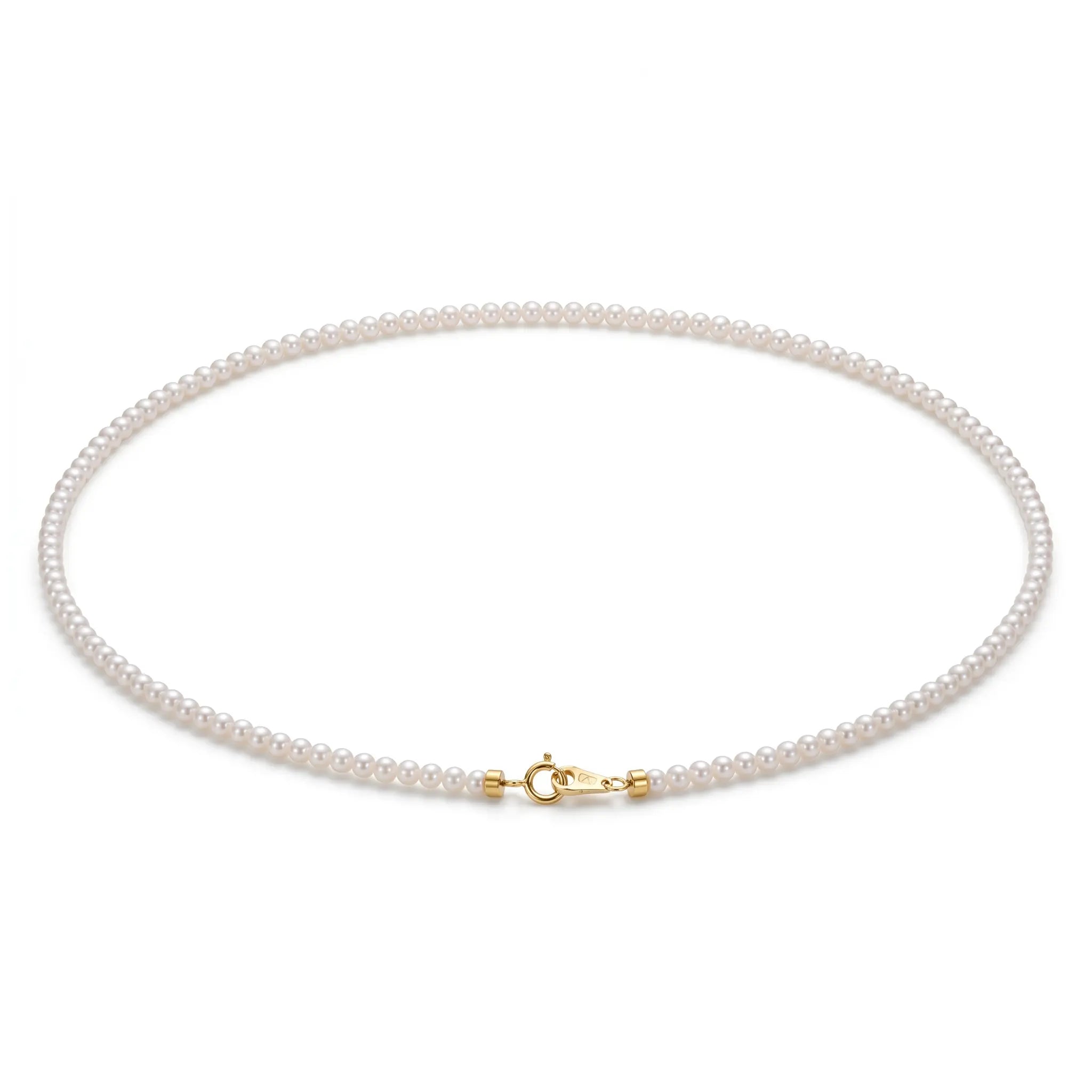 18K Solid Gold Dainty 3-3.5mm Genuine Freshwater Pearl Necklace