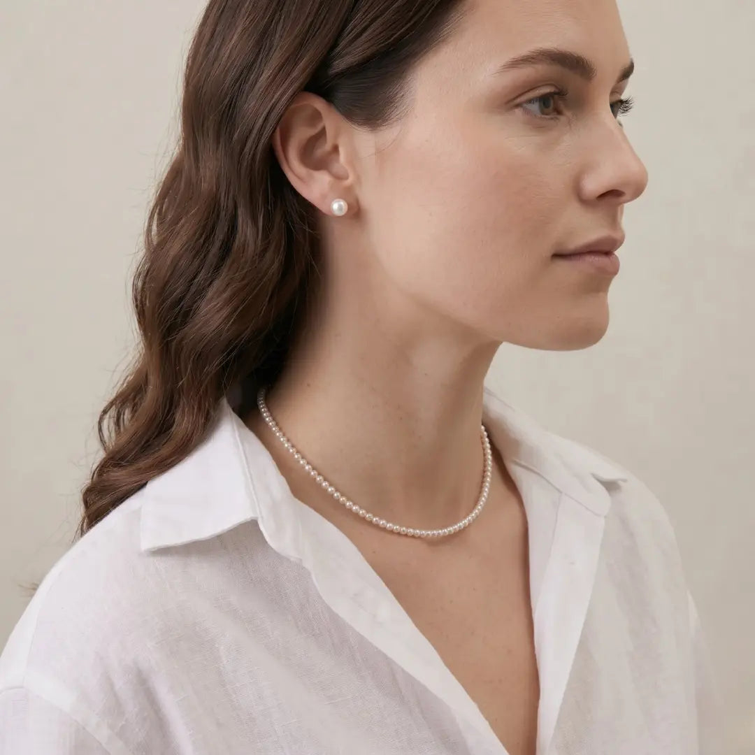 18K Solid Gold Baby Akoya Pearl Necklace, 3-3.5mm Dainty Japanese Pearl Choker