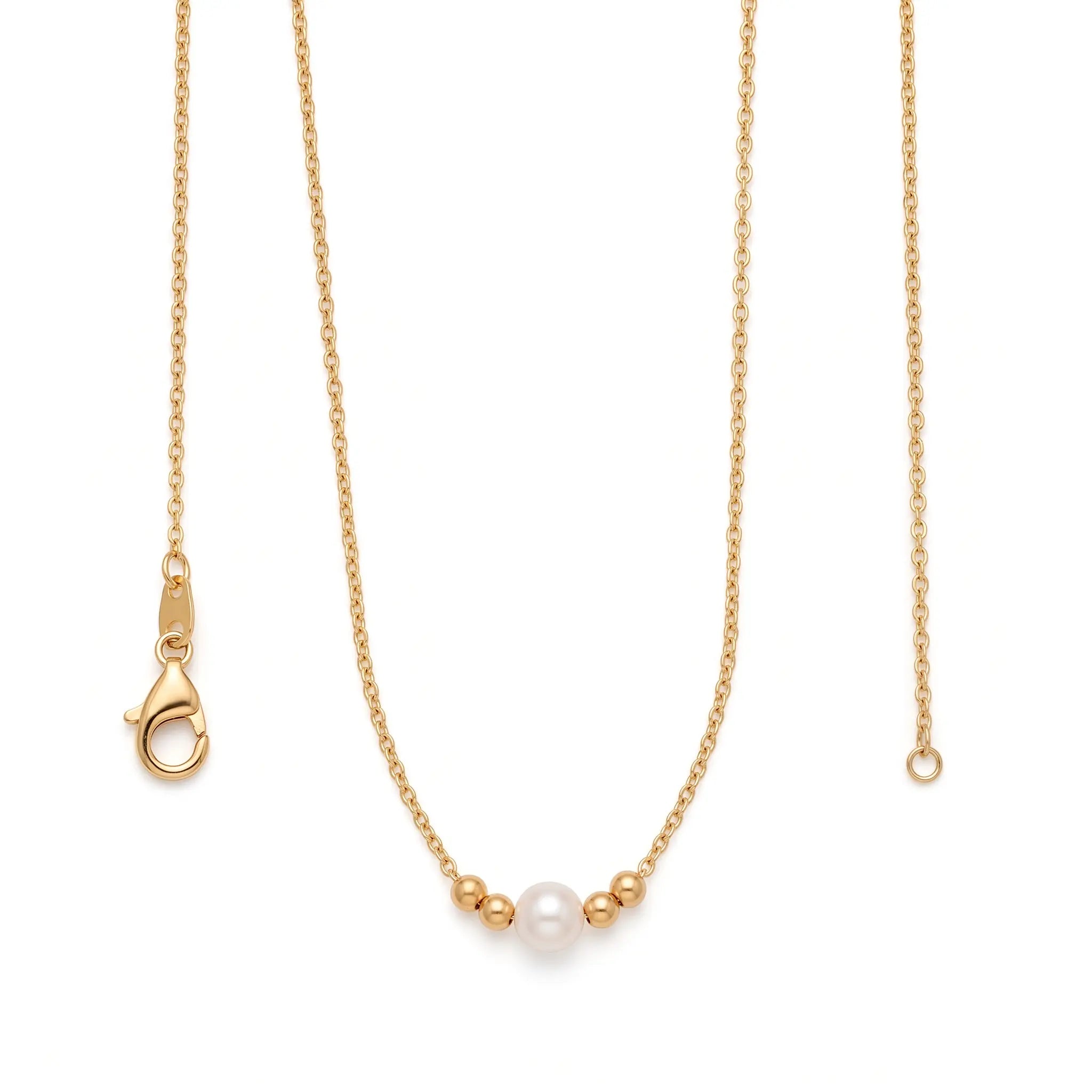 18K Solid Gold Pearl Necklace 7-7.5mm, Real Gold Bead Minimalist Choker for Women