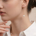 18K Solid Gold Japanese Akoya Pearl Threader Earrings for Women