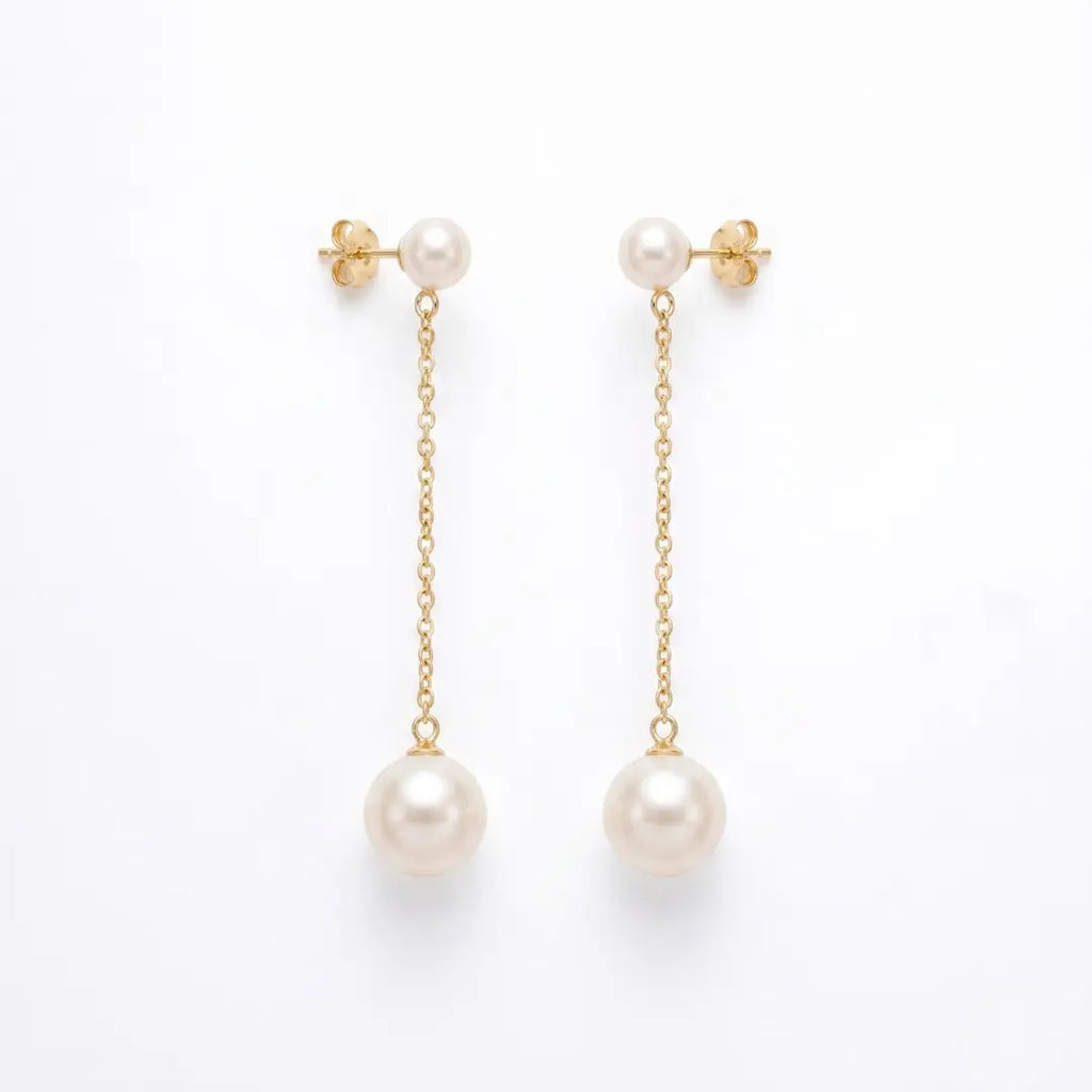 18K Solid Gold Japanese Akoya Pearl Threader Earrings for Women