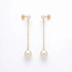 18K Solid Gold Japanese Akoya Pearl Threader Earrings for Women