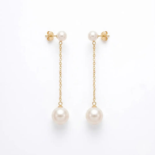 18K Solid Gold Japanese Akoya Pearl Threader Earrings for Women