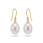 Hypoallergenic solid yellow gold unique baroque pearl drops for everyday shirt look