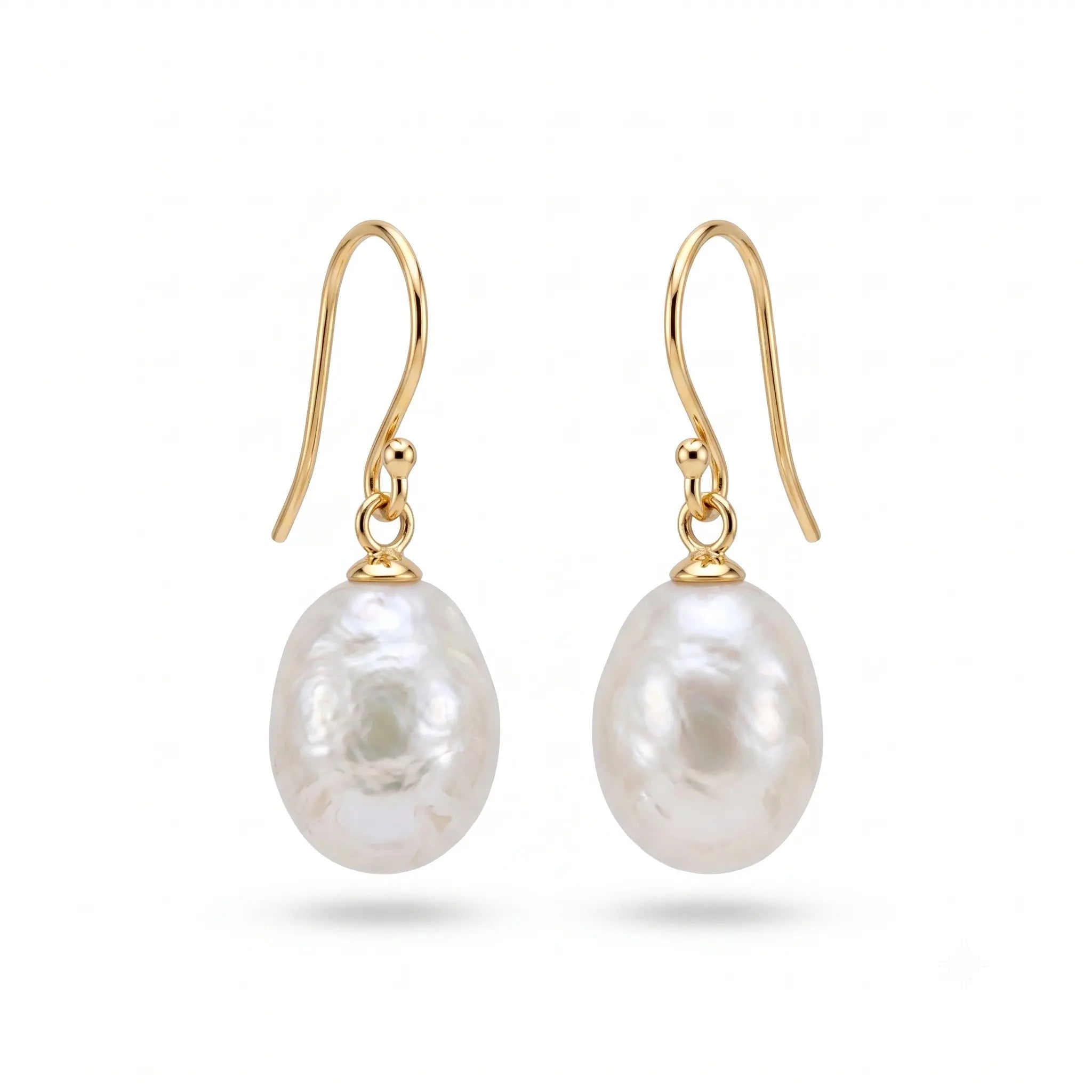 18K Solid Gold Baroque Pearl Drop Earrings for Women