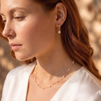 18K Solid Yellow Gold Dainty Rice Pearl Drop Hoop Earrings