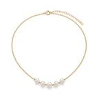 18K Solid Gold Balance Pearl Necklace with 5-5.5mm Freshwater Pearls & Gold Beads