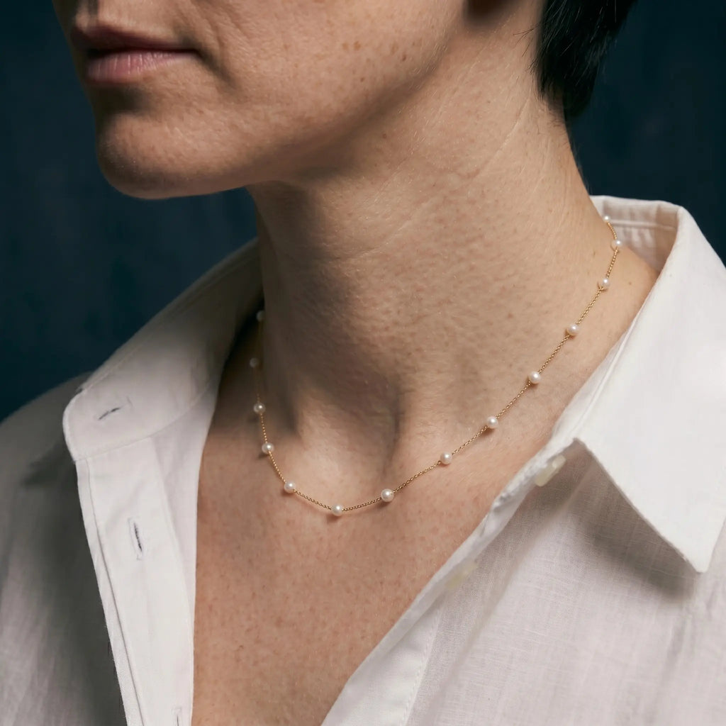 Genuine 3-3.5mm FreshwaterPearl Choker in 18K Solid Gold