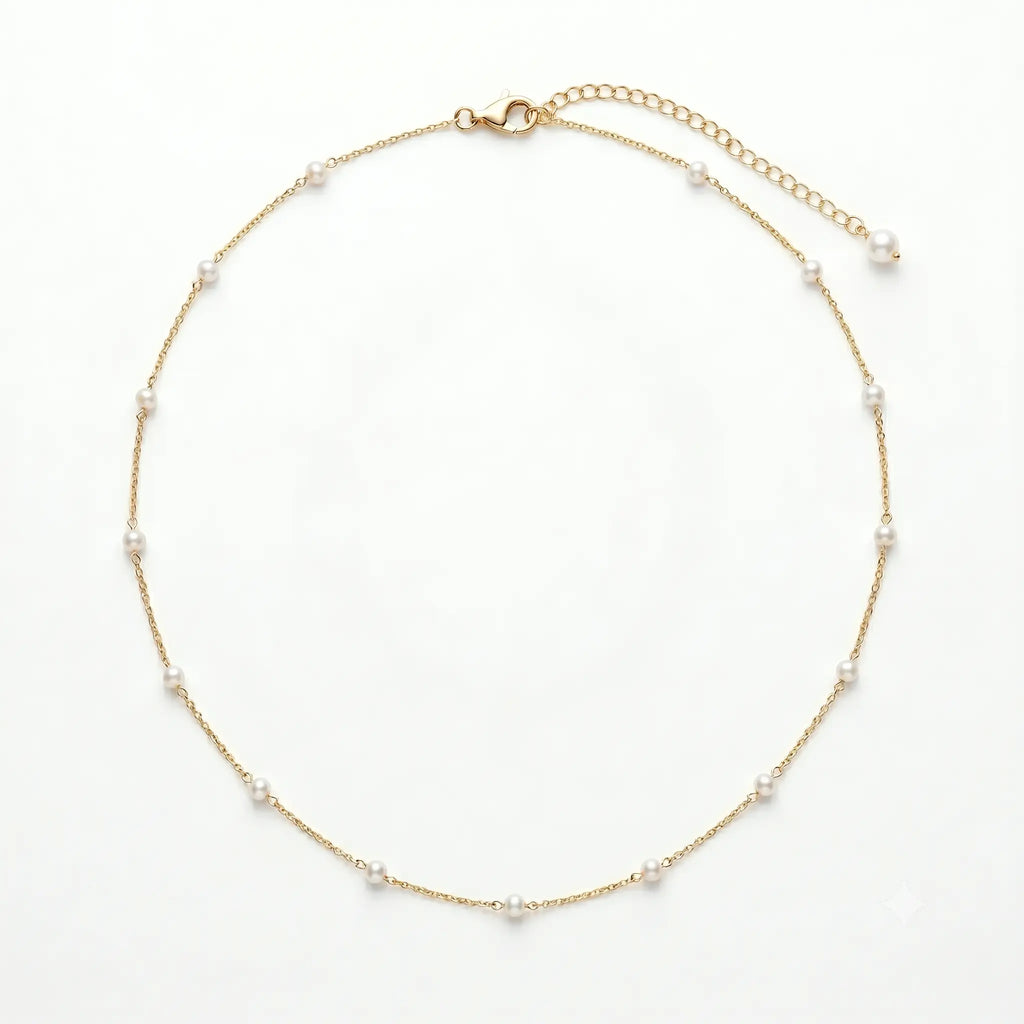 Genuine 3-3.5mm FreshwaterPearl Choker in 18K Solid Gold
