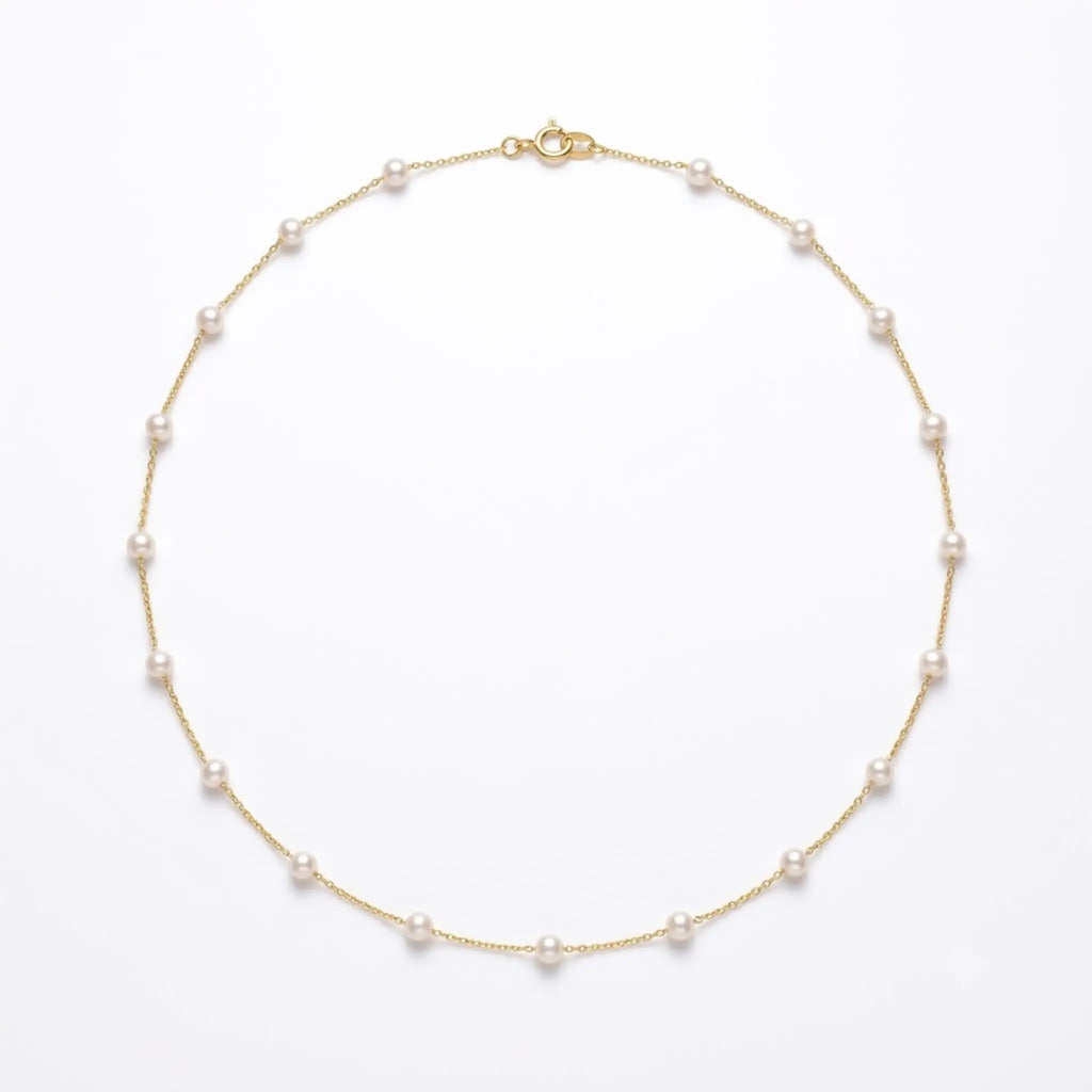 3–3.5mm AAA freshwater pearl necklace featuring an ultra-fine 18K solid gold O-chain and a delicate drop pearl extender.