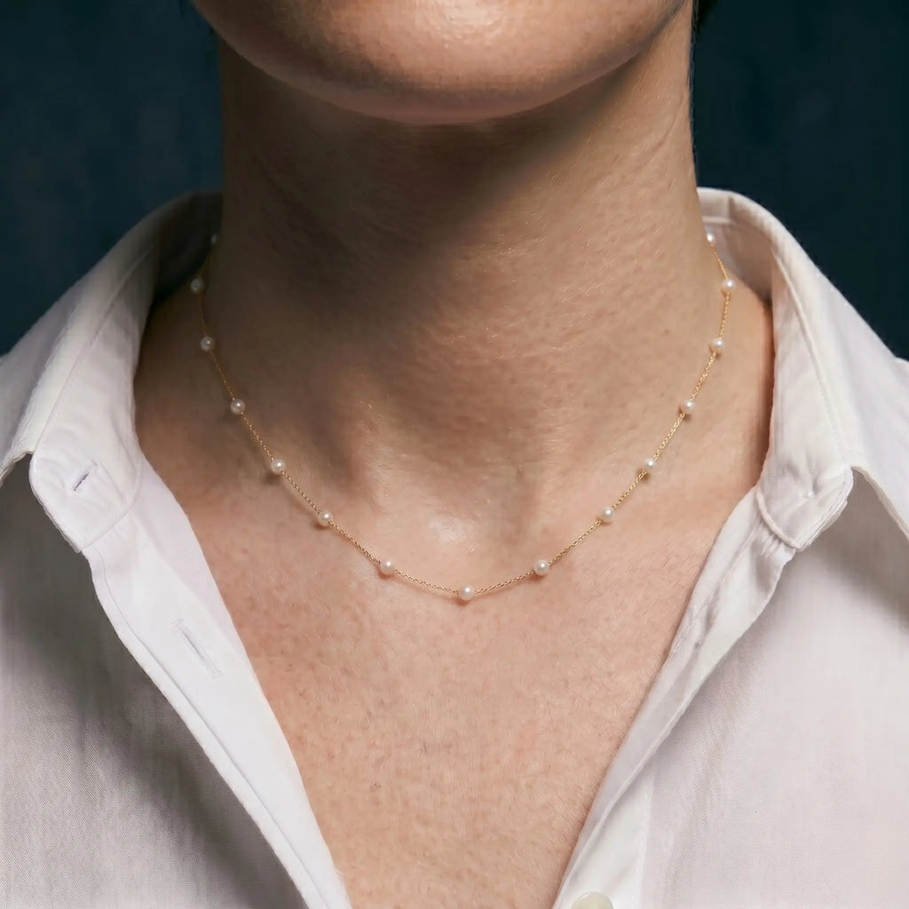 Genuine 3-3.5mm FreshwaterPearl Choker in 18K Solid Gold