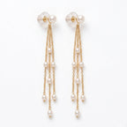 18K Solid Gold Freshwater Pearl Long Drop Earrings