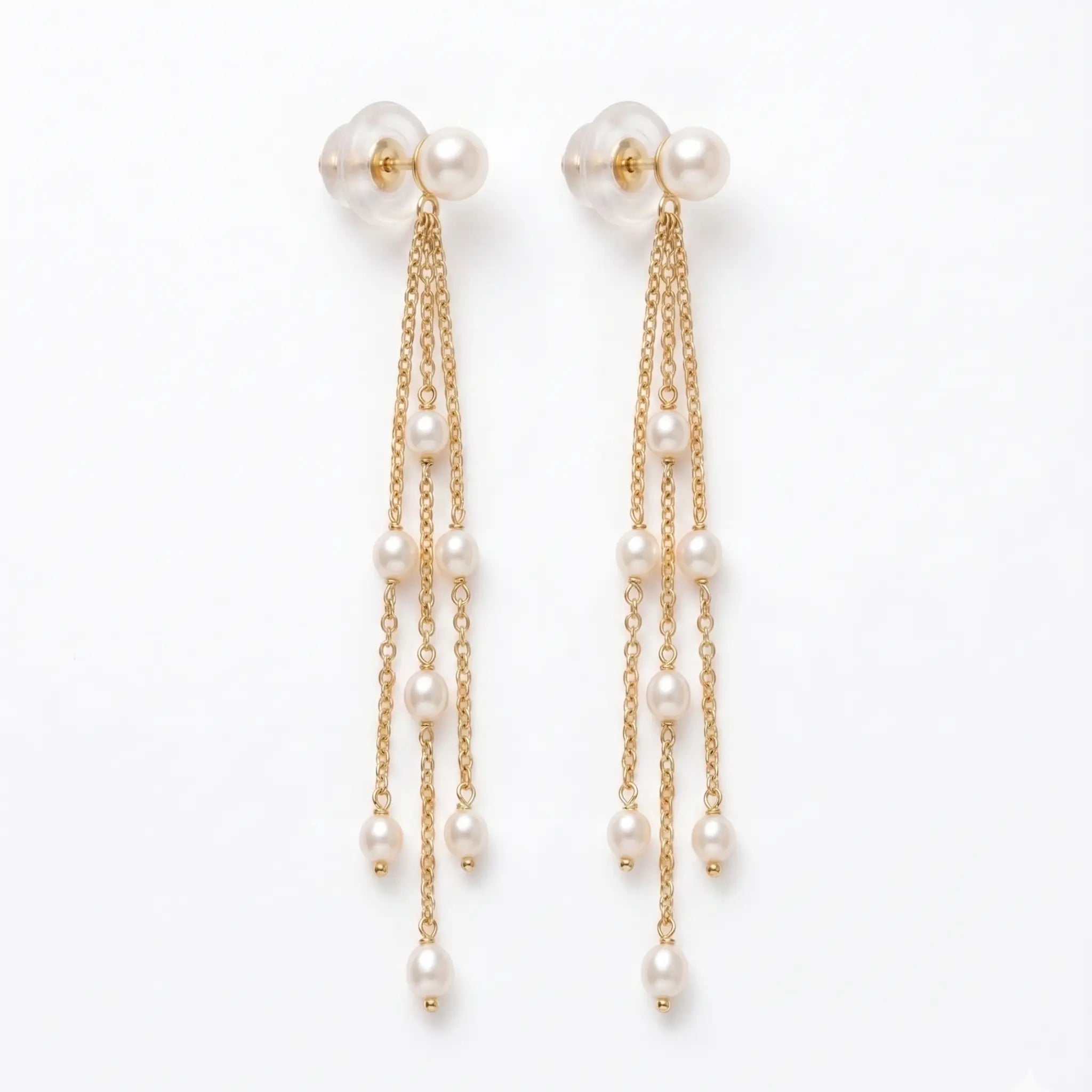 18K Solid Gold Freshwater Pearl Long Drop Earrings