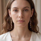18K Solid Gold Freshwater Pearl Long Drop Earrings