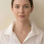 18K Solid Gold Pearl Station Necklace - Dainty 4-4.5mm Round Freshwater Pearl Tin Cup Chain for Women