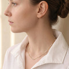 18K Solid Gold Pearl Station Necklace with Gold Beads 3-3.5mm Real Freshwater Pearl Choker