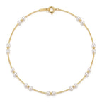 18K Solid Gold Freshwater Pearl Station Necklace 3-3.5mm AAA Pearls for Women