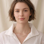 18K Solid Gold Pearl Station Necklace with Gold Beads 3-3.5mm Real Freshwater Pearl Choker