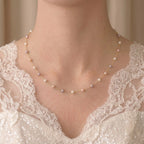 18K Solid Gold Pink Pearl Choker 3-3.5mm Freshwater Pearl Station Chain for Bridal & Wedding