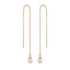 18K Solid Gold Tiny Rice Pearl Threader Earrings