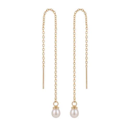 Adjustable 18k gold pull through pearl drop earrings for sensitive ears